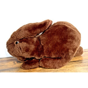 Vintage Puppet Toy Bunny Rabbit Velvet Stable Dark Brown Plush Animal 11" READ